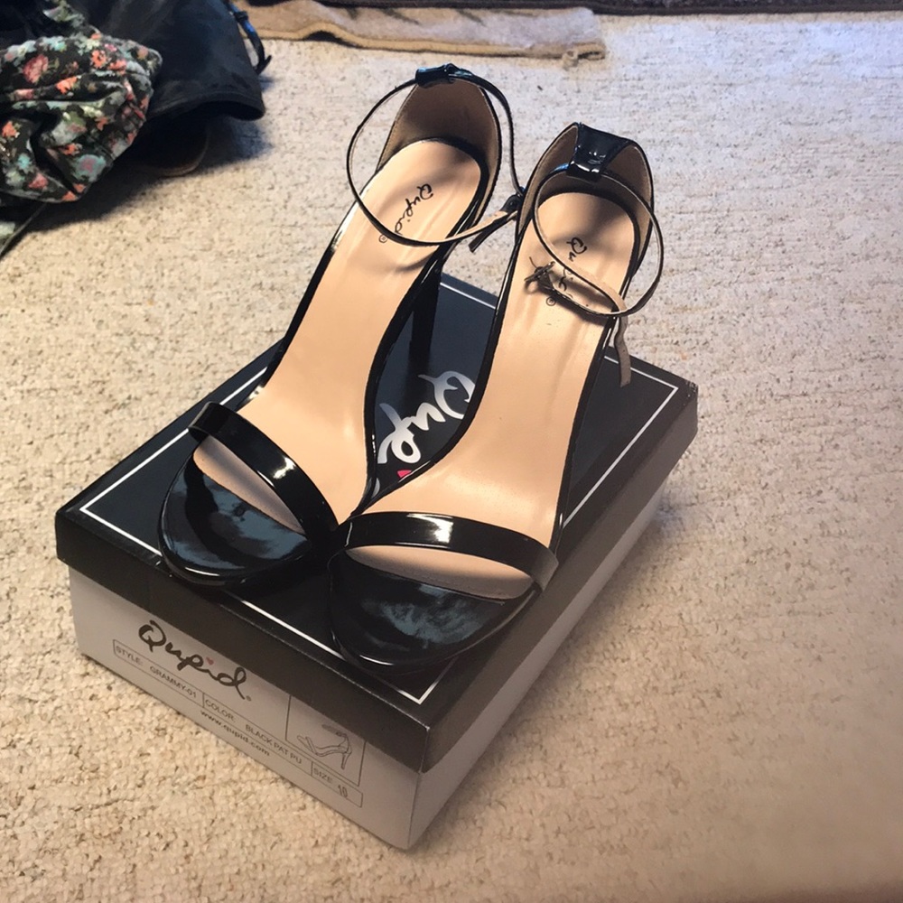 Black paten leather heels